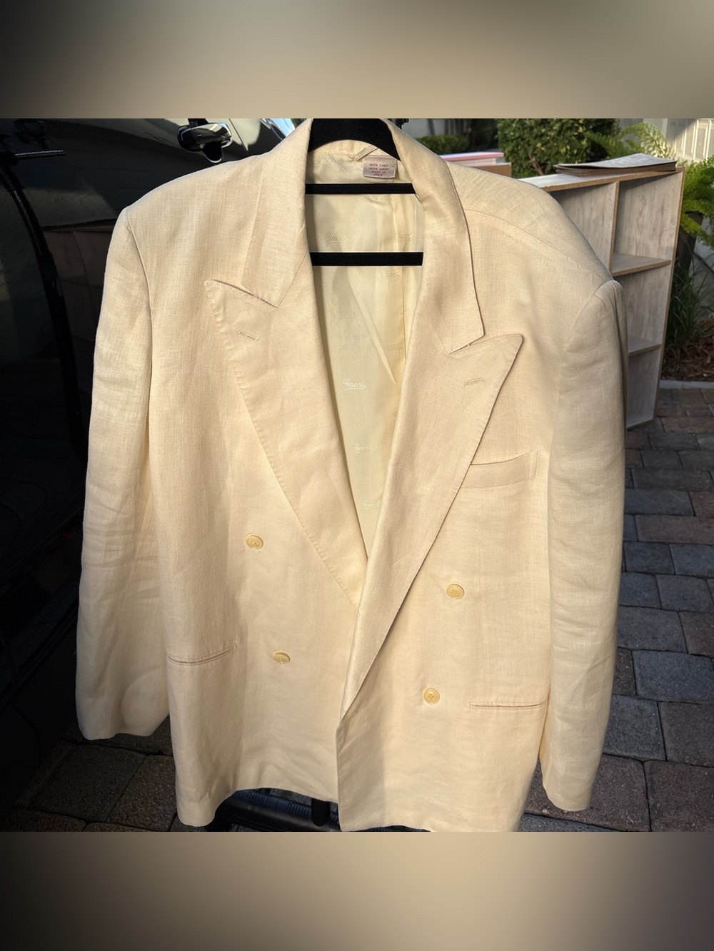 Gucci Ivory Double-Breasted Linen Suit Jacket